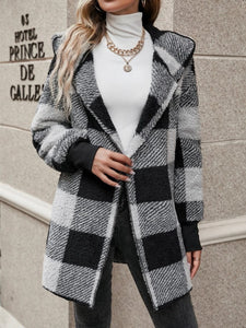 Plaid Long Sleeve Hooded Coat (multiple color options)