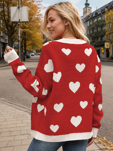 Heart Button Up Dropped Shoulder Long Sleeve Cardigan (multiple color options)