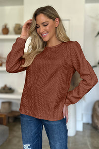 Textured Round Neck Long Sleeve Top (multiple color options)