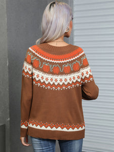 Geometric Round Neck Long Sleeve Sweater (2 color options)