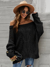 Load image into Gallery viewer, Cable Knit Openwork Off-Shoulder Sweater (multiple color options)
