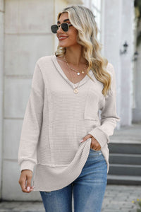 Exposed Seam V-Neck Long Sleeve Top (multiple color options)