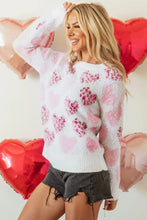 Load image into Gallery viewer, Pearl Detail Heart Round Neck Sweater
