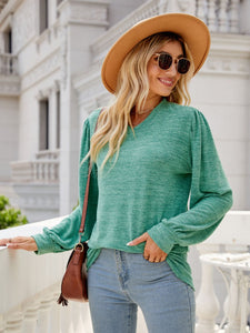 Heathered V-Neck Long Sleeve Top  (multiple color options)