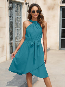 Tied Round Neck Sleeveless Dress (multiple color options)