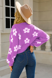 Floral Open Front Fuzzy Cardigan (multiple color options)