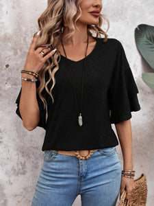 V-Neck Layered Sleeve Top(multiple color options)