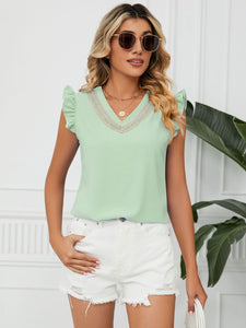 Ruffled V-Neck Cap Sleeve Blouse (multiple color options)