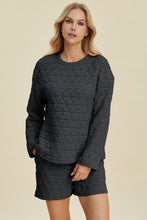 Load image into Gallery viewer, Texture Round Neck Long Sleeve Top and Shorts Set  (multiple color options)
