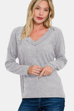 Load image into Gallery viewer, Ribbed V-Neck Drop Shoulder Top in Grey
