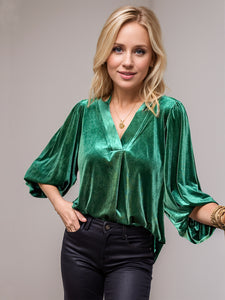 V-Neck Three-Quarter Sleeve Blouse (multiple color options)