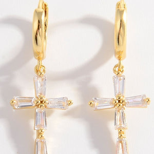 925 Sterling Silver Zircon Cross Earrings (gold or silver)