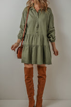 Load image into Gallery viewer, Tiered Collared Neck Balloon Sleeve Shirt Dress (2 color options)
