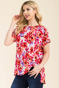 Round Neck Short Sleeve Floral Top (multiple print/color options)