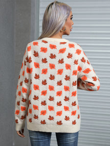 Maple Leaf Round Neck Long Sleeve Sweater (2 color options)