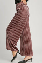 Load image into Gallery viewer, Elastic Waist Striped Wide Leg Velvet Pants in Burgundy
