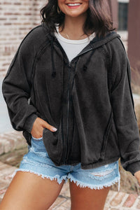 Exposed Seam Zip Up Long Sleeve Drawstring Hoodie (multiple color options)