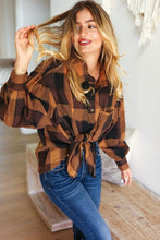 Load image into Gallery viewer, Rock&#39;n Plaid Button Down Oversized Shirt in Camel &amp; Charcoal
