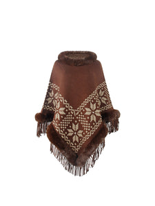 Fringe Geometric Cape Sleeve Poncho (multiple color options)