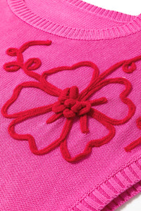 Crochet Flower Round Neck Cap Sleeve Sweater