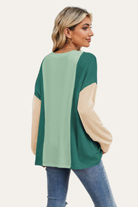 Texture Contrast Round Neck Long Sleeve Top (multiple color options)