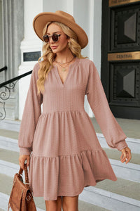 Notched Neck Long Sleeve Mini Dress (multiple color options)