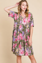Load image into Gallery viewer, Flower Print V-Neck Ruched Dress
