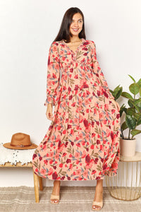 Weekend Away Floral Frill Trim Flounce Sleeve Plunge Maxi Dress (2 color options)