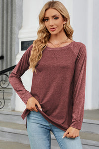 Heathered Round Neck Long Sleeve Top (multiple color options)