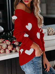 Heart Scoop Neck Long Sleeve Sweater (multiple color options)