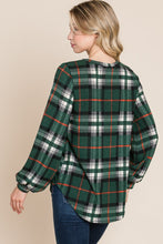 Load image into Gallery viewer, Curved Hem Plaid Round Neck Long Sleeve Top
