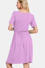 Load image into Gallery viewer, Surplice Short Sleeve Brushed DTY Dress in Pink Purple
