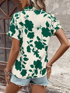 Flower Notched Short Sleeve Blouse (multiple color options)