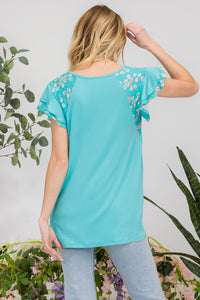 Floral Contrast Short Sleeve Top (multiple color options)