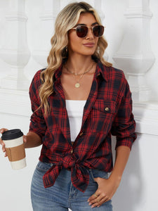 Plaid Collared Neck Long Sleeve Shirt (multiple color options)