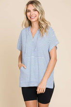 Load image into Gallery viewer, Striped Short Sleeve Hooded Top in Cobalt Blue
