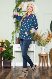 Polka Dot Drawstring Hoodie in Navy