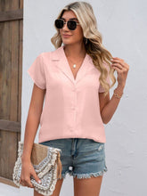 Load image into Gallery viewer, Button Up Collared Neck Short Sleeve Top (multiple color options)
