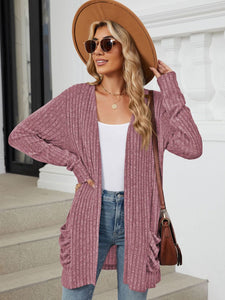 Pocketed Open Front Long Sleeve Cardigan (multiple color options)