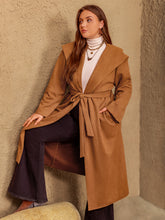 Load image into Gallery viewer, Tied Long Sleeve Hooded Coat with Pockets
