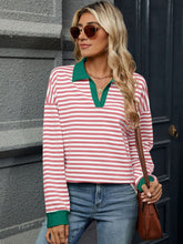 Load image into Gallery viewer, Striped Johnny Collar Long Sleeve Sweatshirt (multiple color options)
