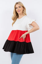 Load image into Gallery viewer, Color Block Ruffled Short Sleeve Top
