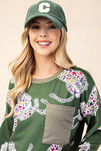 Load image into Gallery viewer, Animal Print Contrast Round Neck Top in Olive
