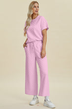 Load image into Gallery viewer, Texture Round Neck Short Sleeve Top and Pants Set  (multiple color options)
