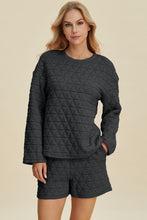 Load image into Gallery viewer, Texture Round Neck Long Sleeve Top and Shorts Set  (multiple color options)
