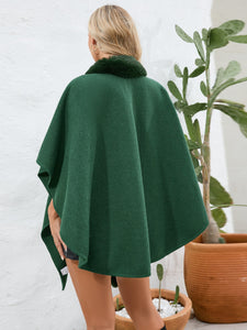 Fuzzy Trim Open Front Poncho (multiple color options)