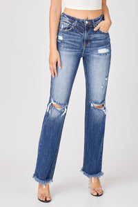 RISEN Raw Hem Distressed Straight Jeans