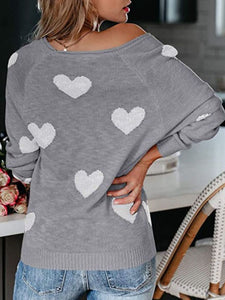 Heart Scoop Neck Long Sleeve Sweater (multiple color options)