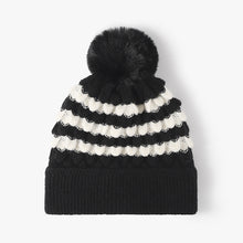 Load image into Gallery viewer, Striped Contrast Knit Hat with Pom-pom (multiple color options)
