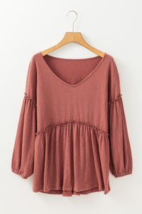 Frill V-Neck Long Sleeve Blouse